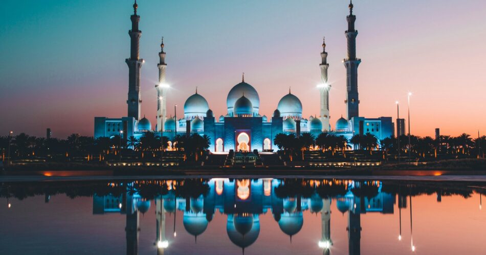 blue and beige concrete mosque